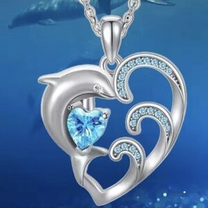 Oceanic Heart Dolphin Necklace with Teal Gems